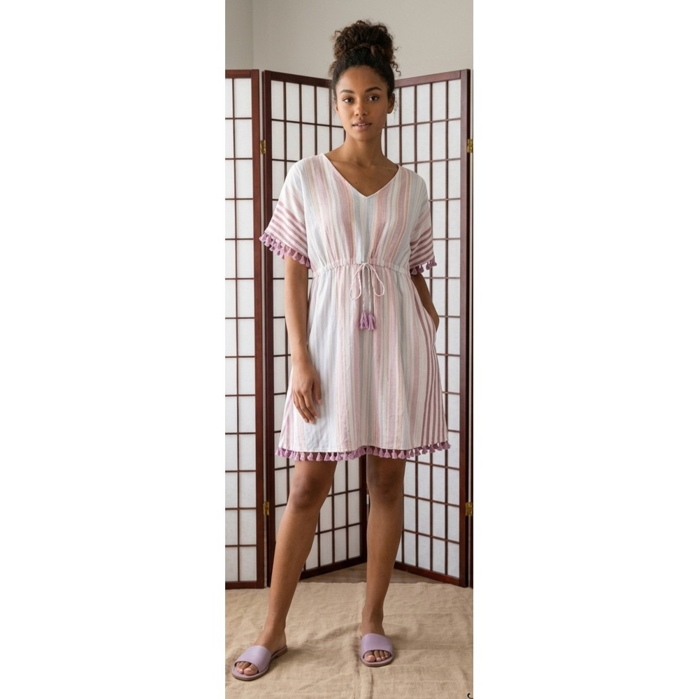 Andre By Unit Boho Beach‎ Stripe Tassle Dress Size L